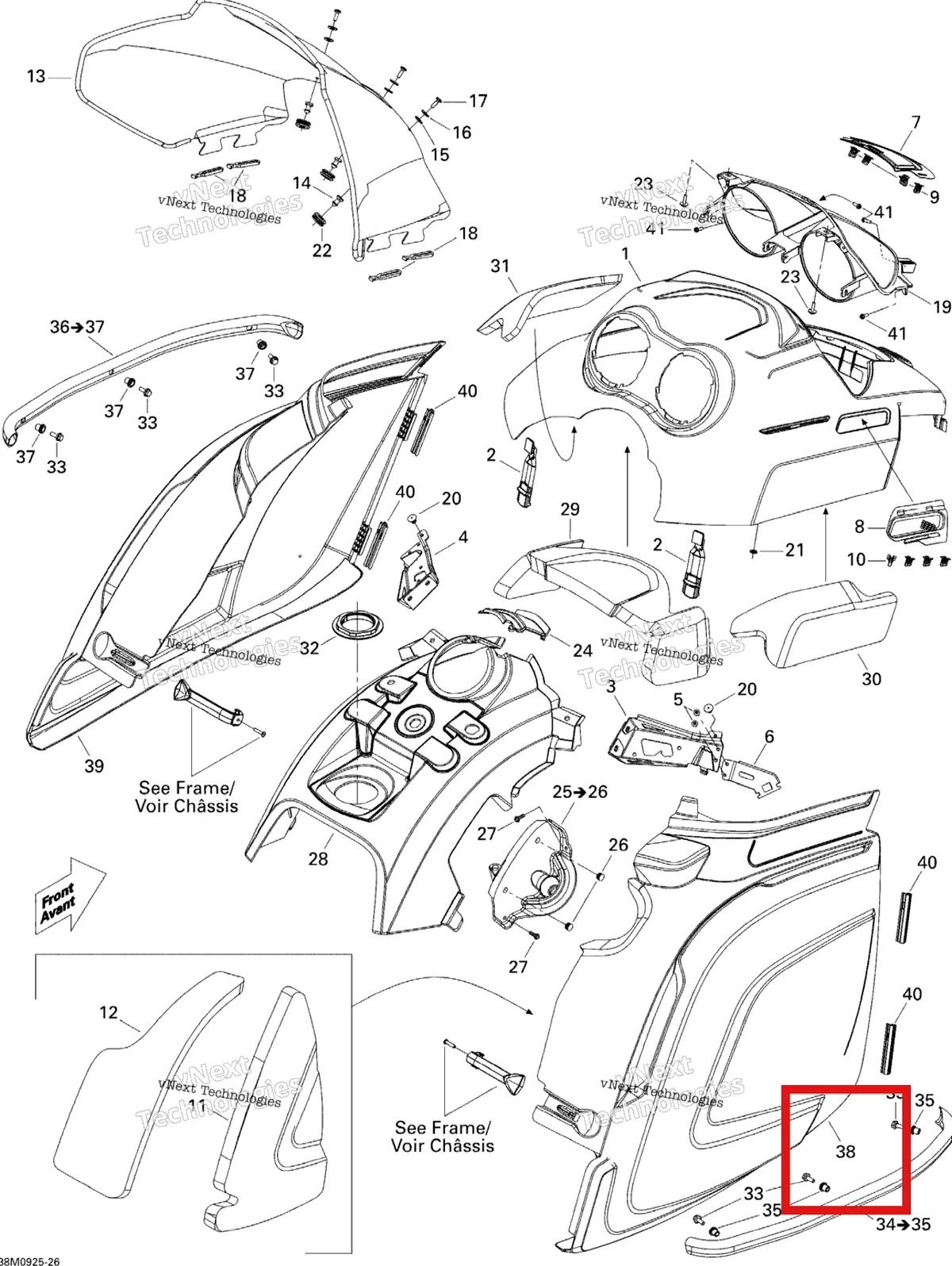 Деталь 517303643 (Деталь Rh Panel) на схеме узла 2009 Ski-Doo Skandic Tundra LT 550F Hood