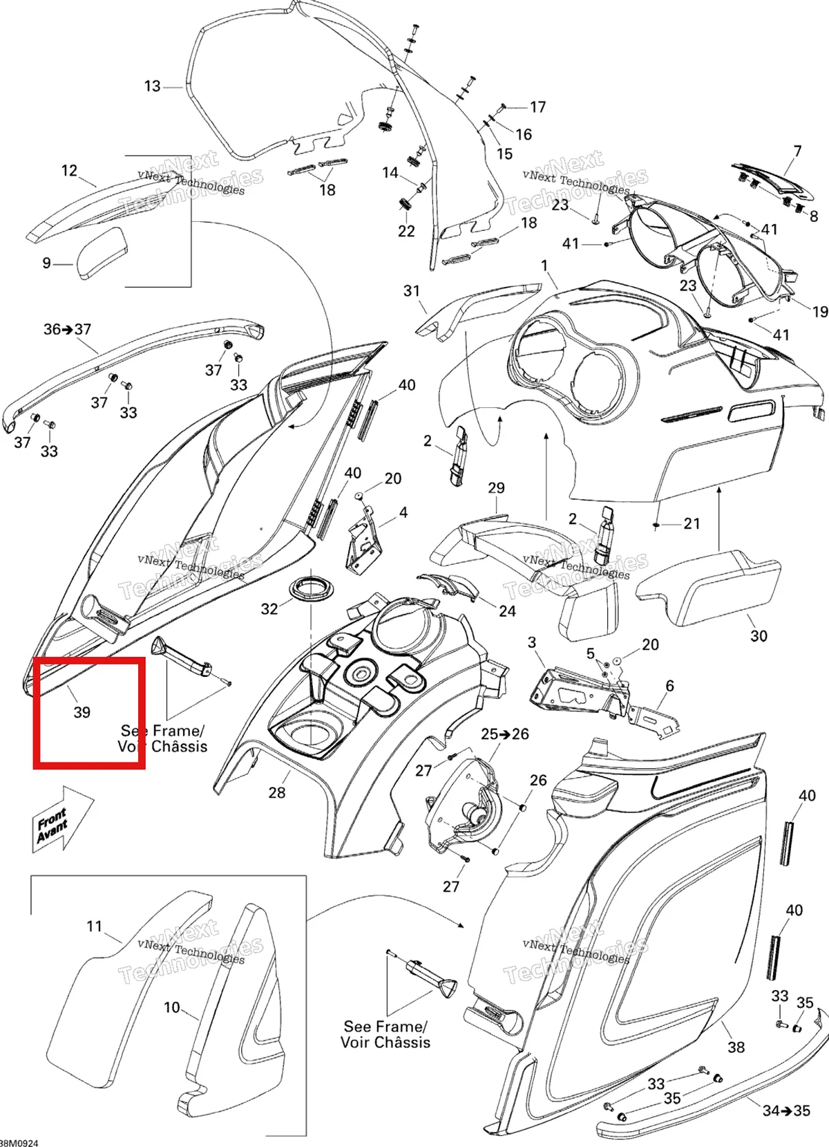 Деталь 517303646 (Деталь Lh Panel. 300f) на схеме узла 2009 Ski-Doo Skandic Tundra Hood