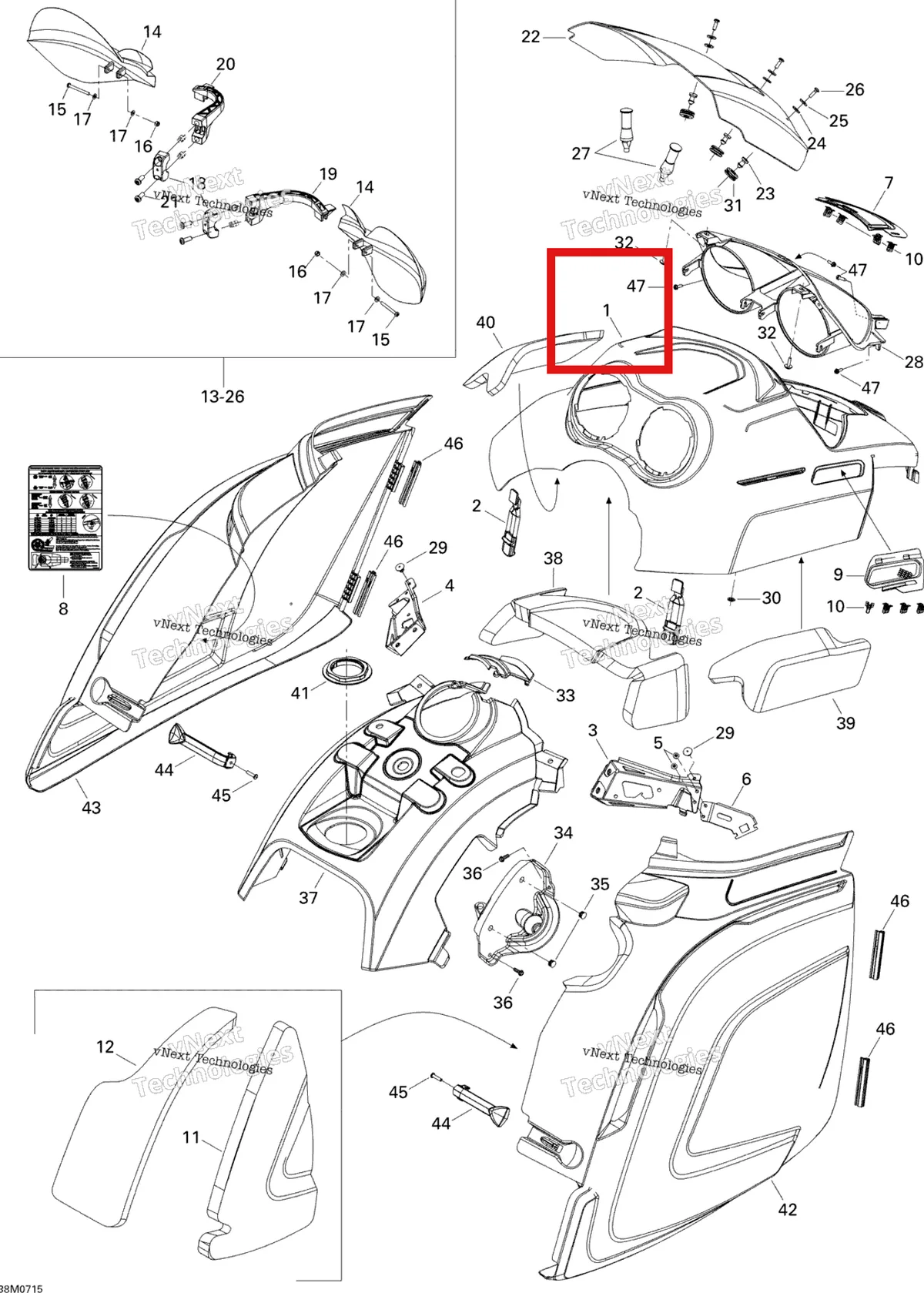 Деталь 517303650 на схеме узла 2007 Ski-Doo Freestyle Park 550F Hood