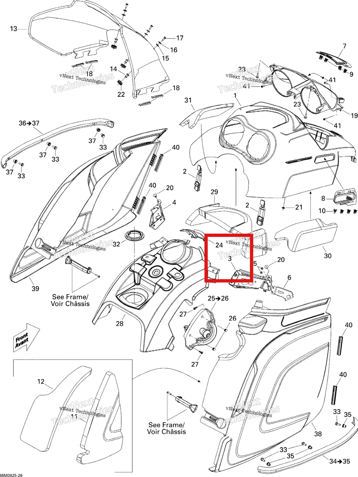 Деталь 517303662 (Кронштейн) на схеме узла 2009 Ski-Doo Skandic Tundra LT 550F Hood