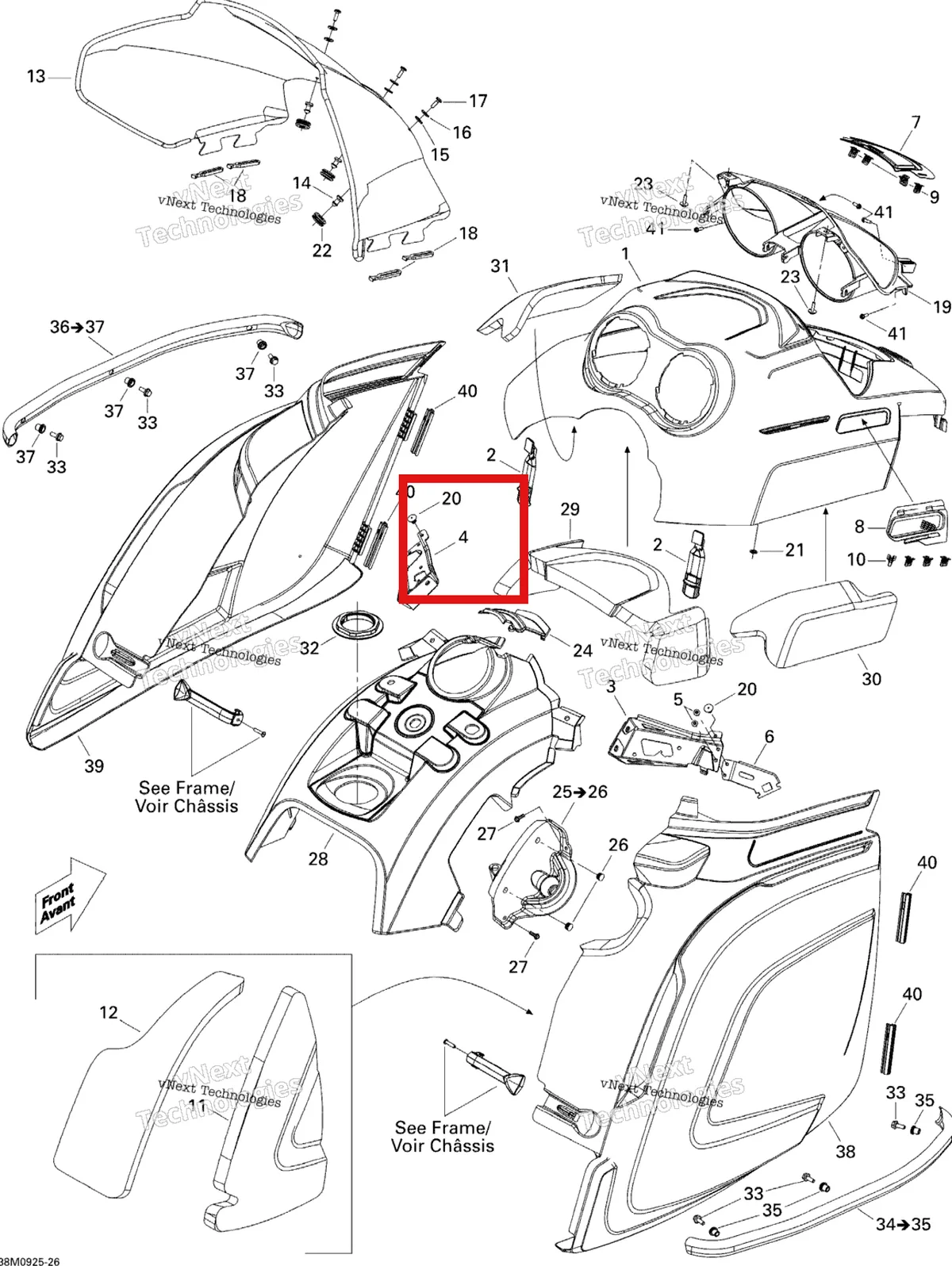 Деталь 517303663 (Кронштейн) на схеме узла 2009 Ski-Doo Skandic Tundra LT 550F Hood