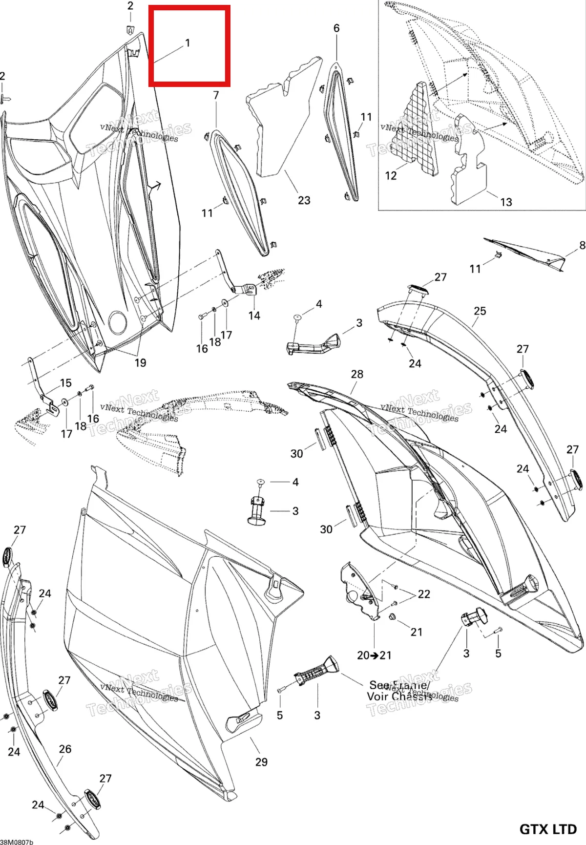 Деталь 517303666 на схеме узла 2008 Ski-Doo GTX LTD 600 HO SDI Hood Ltd