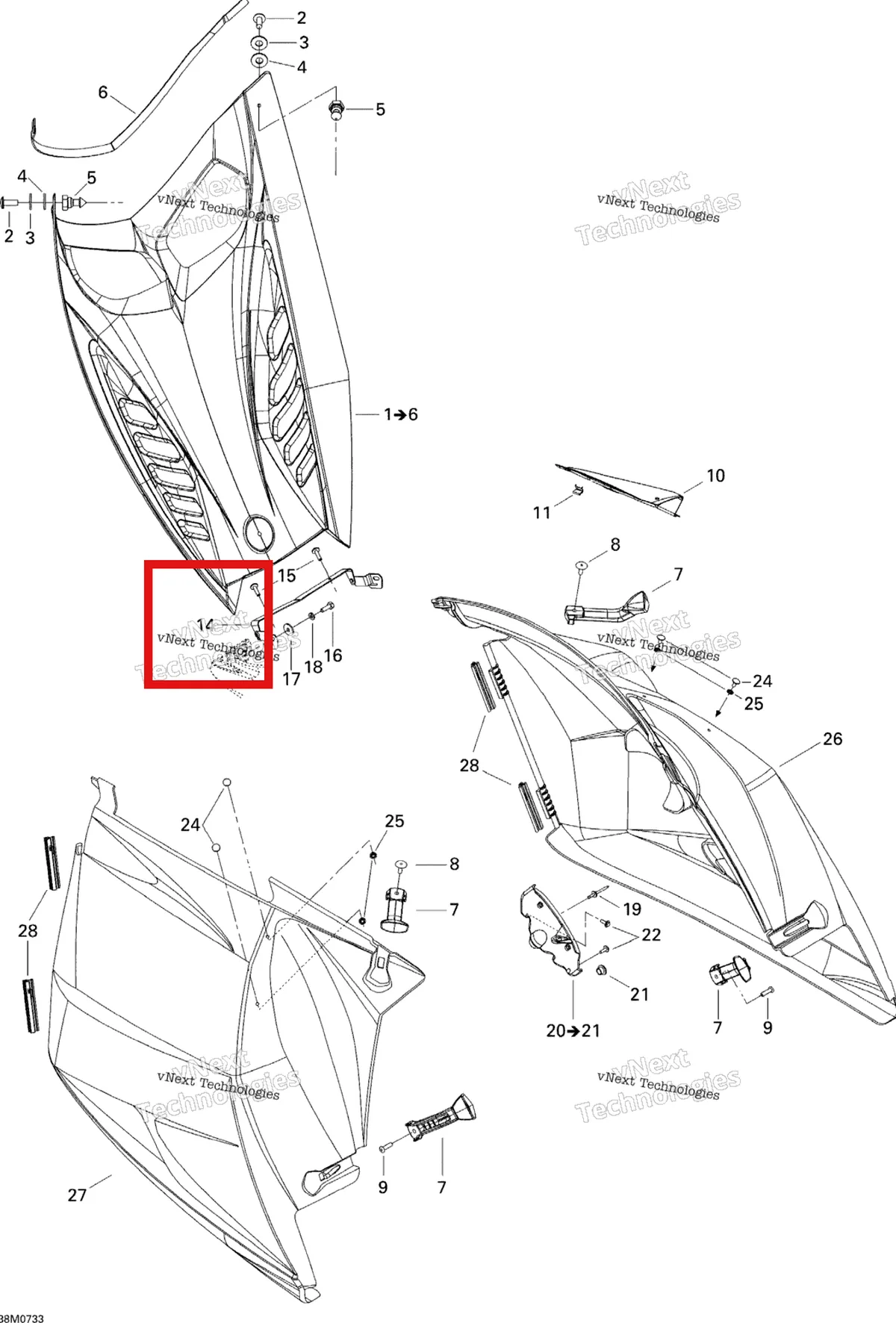 Деталь 517303679 на схеме узла 2007 Ski-Doo MX Z 440X Racing Hood