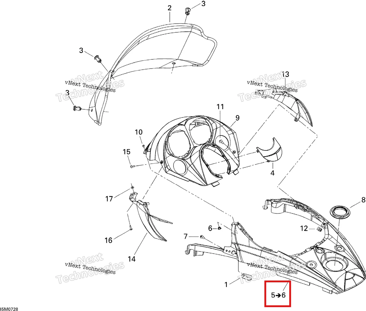 Деталь 517303683 на схеме узла 2007 Ski-Doo Summit X Windshield And Console