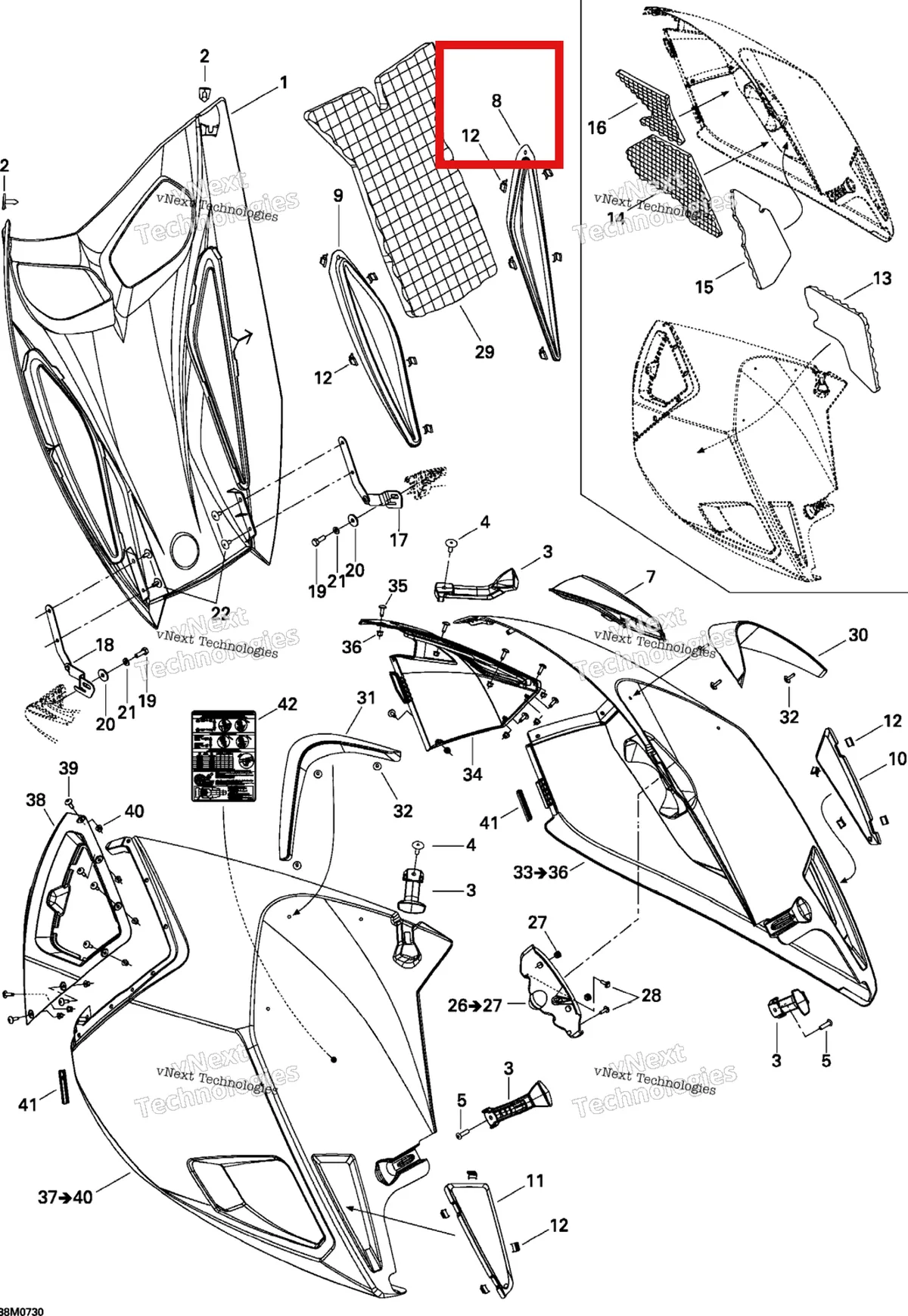Деталь 517303710 на схеме узла 2007 Ski-Doo MACH Z Adrenaline Hood