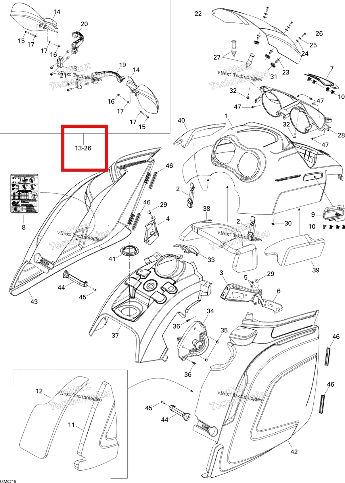 Деталь 517303728 на схеме узла 2007 Ski-Doo Freestyle Park 550F Hood