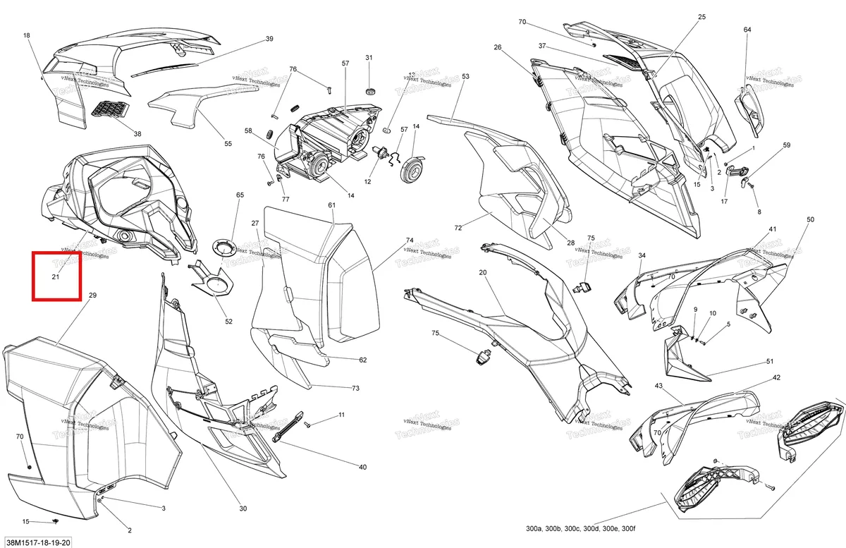 Деталь 517303742 на схеме узла 2015 Ski-Doo RENEGADE X 1200 XR137 Hood