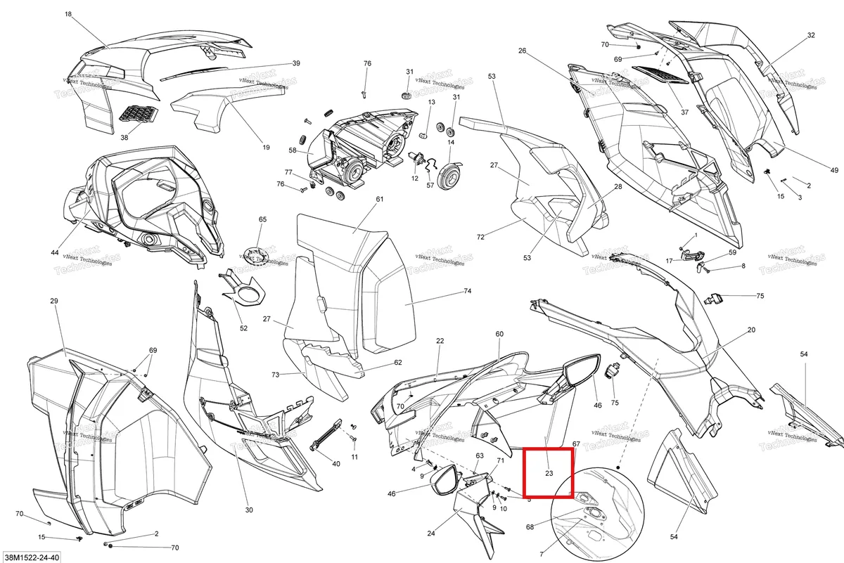 Деталь 517303745 (Деталь Rh Console Air Deflector) на схеме узла 2015 Ski-Doo GRAND TOURING LE 1200 XR137 Hood Le
