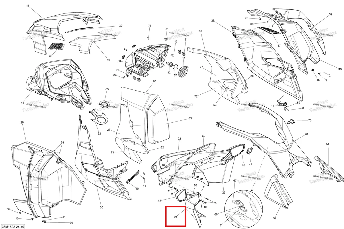 Деталь 517303746 (Деталь Lh Console Air Deflector) на схеме узла 2015 Ski-Doo GRAND TOURING LE 1200 XR137 Hood Le