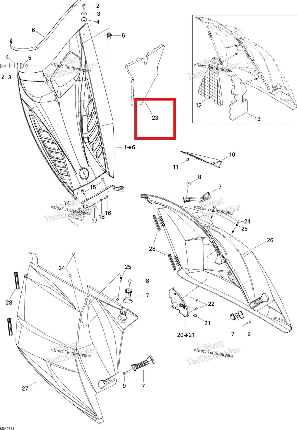 Деталь 517303755 на схеме узла 2007 Ski-Doo MX Z XRS 600 HO SDI Hood