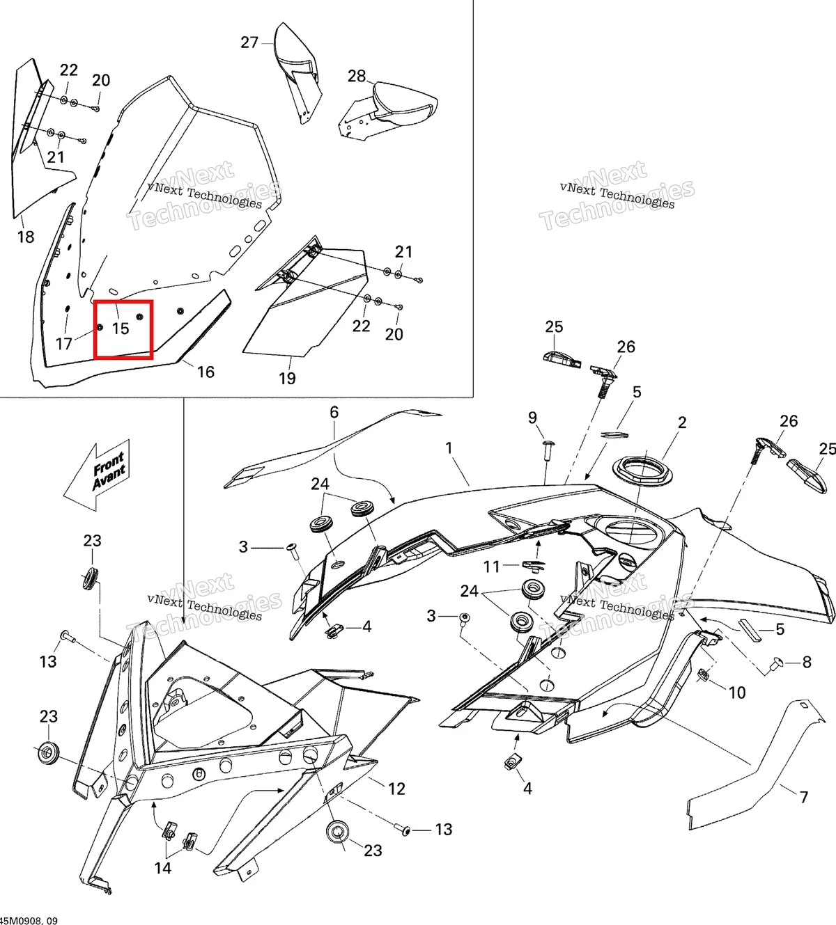 Деталь 517303758 на схеме узла 2009 Ski-Doo GSX Limited 600 H.O. E-TEC Windshield And Console
