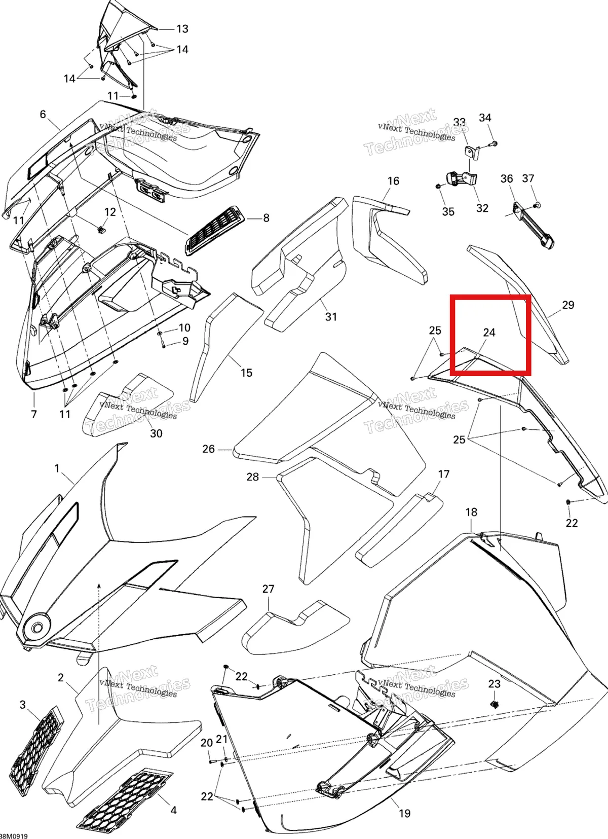 Деталь 517303771 на схеме узла 2009 Ski-Doo GTX SE 1200 4-TEC Hood