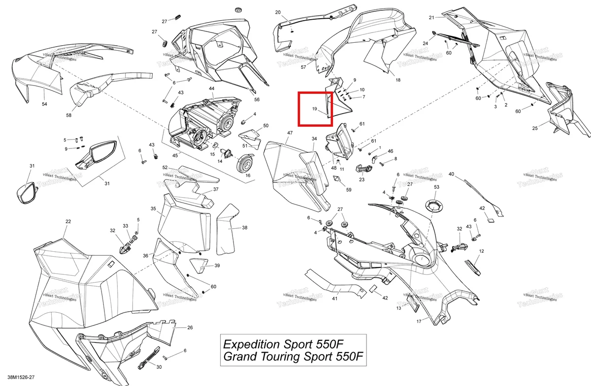Деталь 517303792 на схеме узла 2015 Ski-Doo GRAND TOURING SPORT 550F XP137 Hood