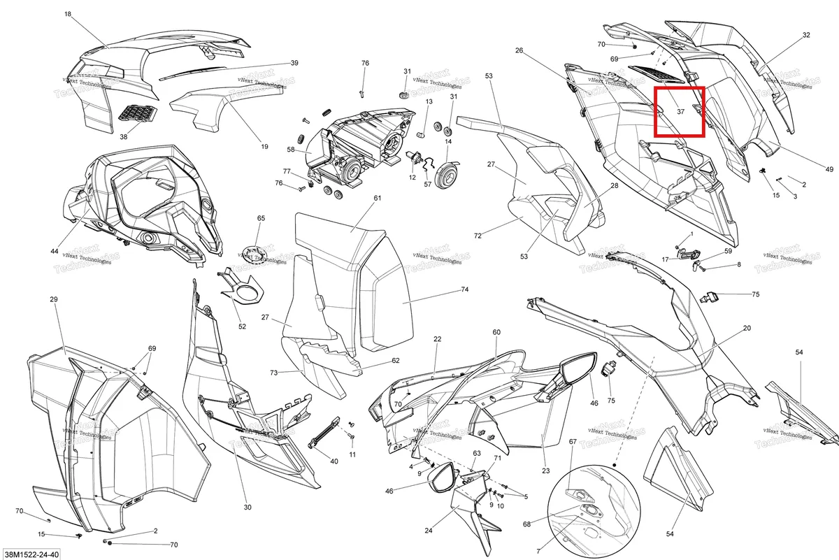 Деталь 517303801 на схеме узла 2015 Ski-Doo GRAND TOURING LE 1200 XR137 Hood Le