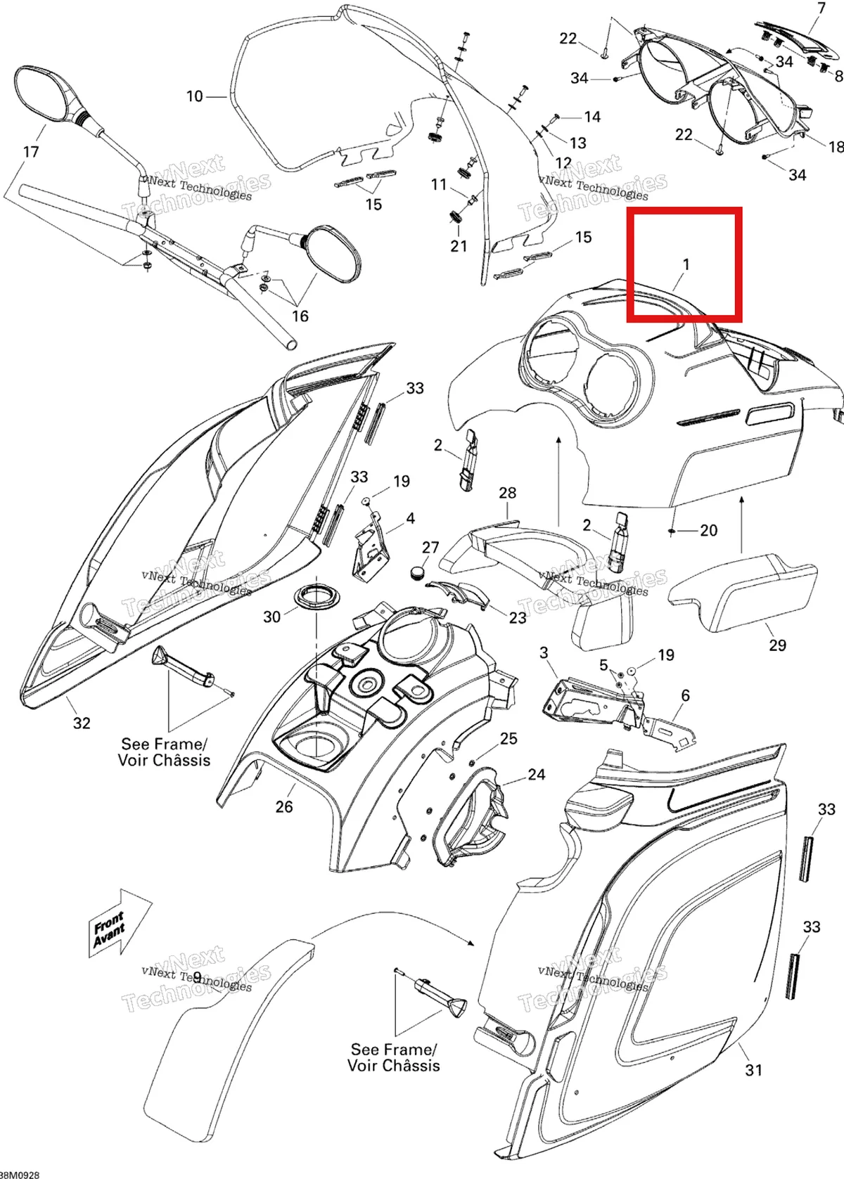 Деталь 517303844 на схеме узла 2009 Ski-Doo Legend Touring Hood