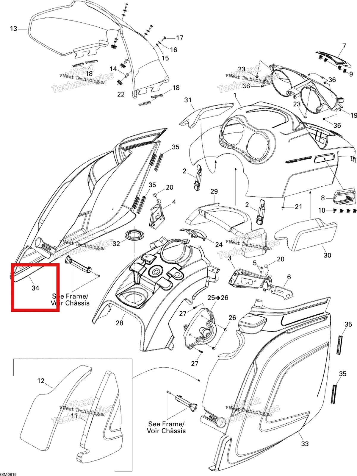 Деталь 517303863 на схеме узла 2008 Ski-Doo Freestyle Back Country 550F Hood