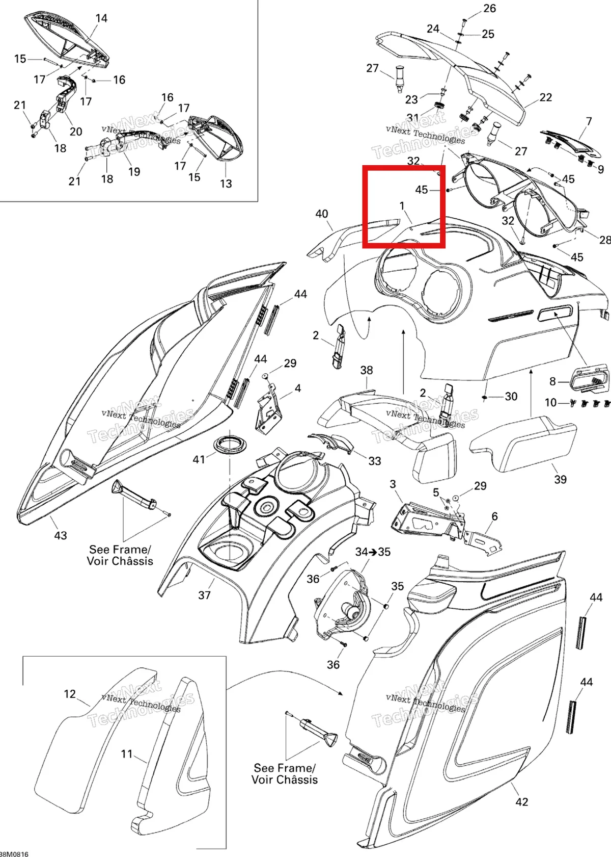 Деталь 517303865 на схеме узла 2008 Ski-Doo Freestyle PARK 550F Hood