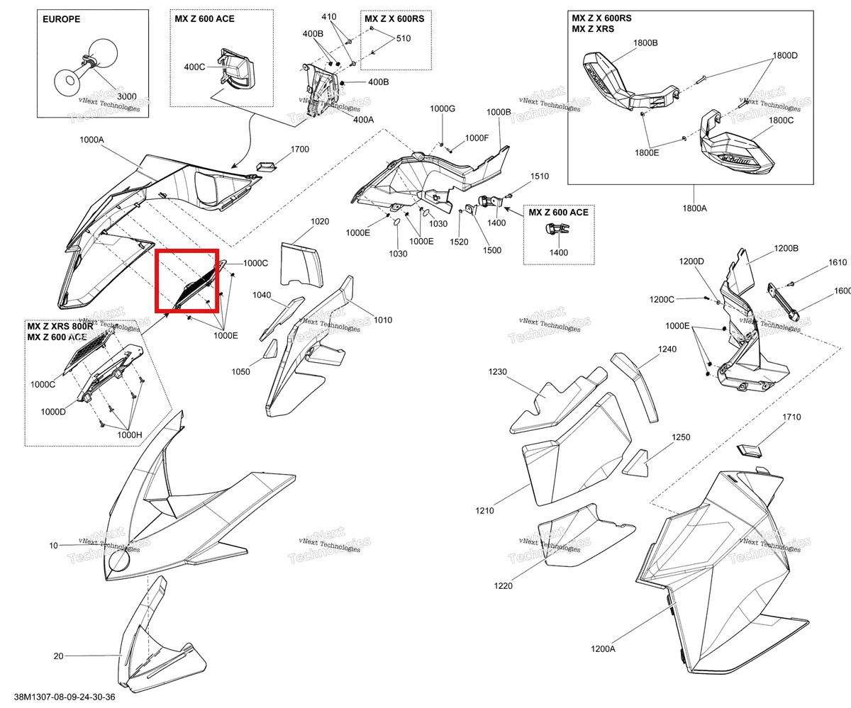 Деталь 517303873 на схеме узла 2013 Ski-Doo MXZ TNT 600HOE XP Hood