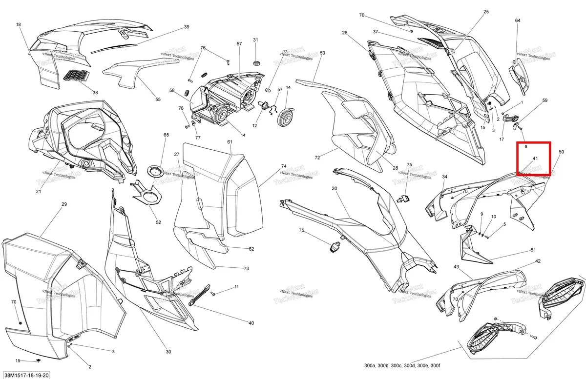 Деталь 517303887 на схеме узла 2015 Ski-Doo RENEGADE ADRENALINE 1200 XR137 Hood