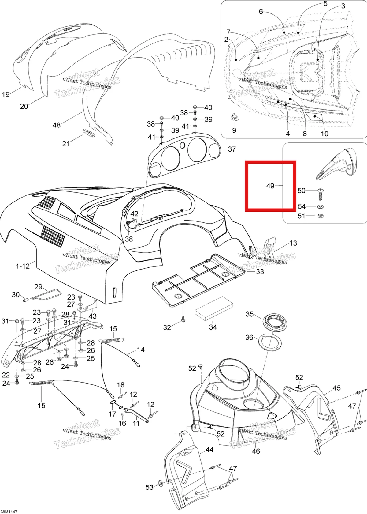Деталь 517303955 (Уплотнитель резиновый) на схеме узла 2012 Ski-Doo Skandic SWT V800 YetiII Hood