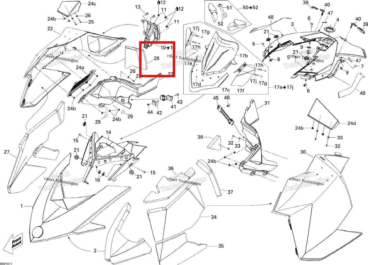 Схема применяемости: Правый панель задний поролон Ski-Doo Summit X 800R Power T.E.K. (2009) (517303982)