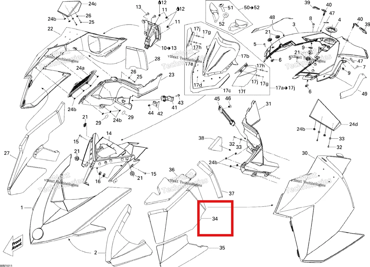 Схема применяемости: Левый панель Center поролон Ski-Doo Summit X 800R Power T.E.K. (2009) (517303983)
