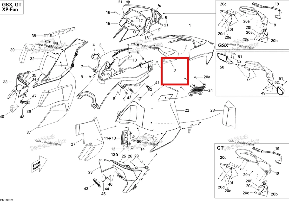 Схема применяемости: Капот поролон Ski-Doo Summit X 800R Power T.E.K. (2009) (517303990)
