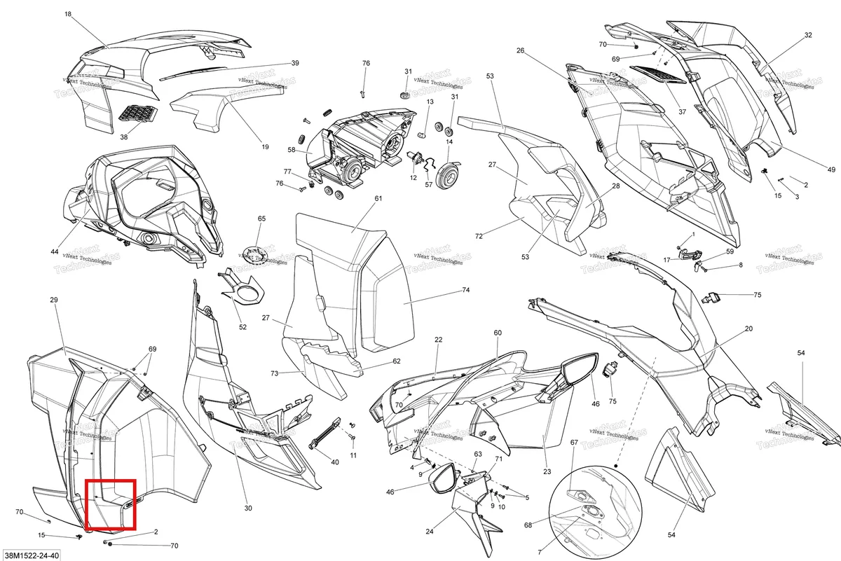 Деталь 517303996 на схеме узла 2015 Ski-Doo GRAND TOURING SE 1200 XR137 Hood Se