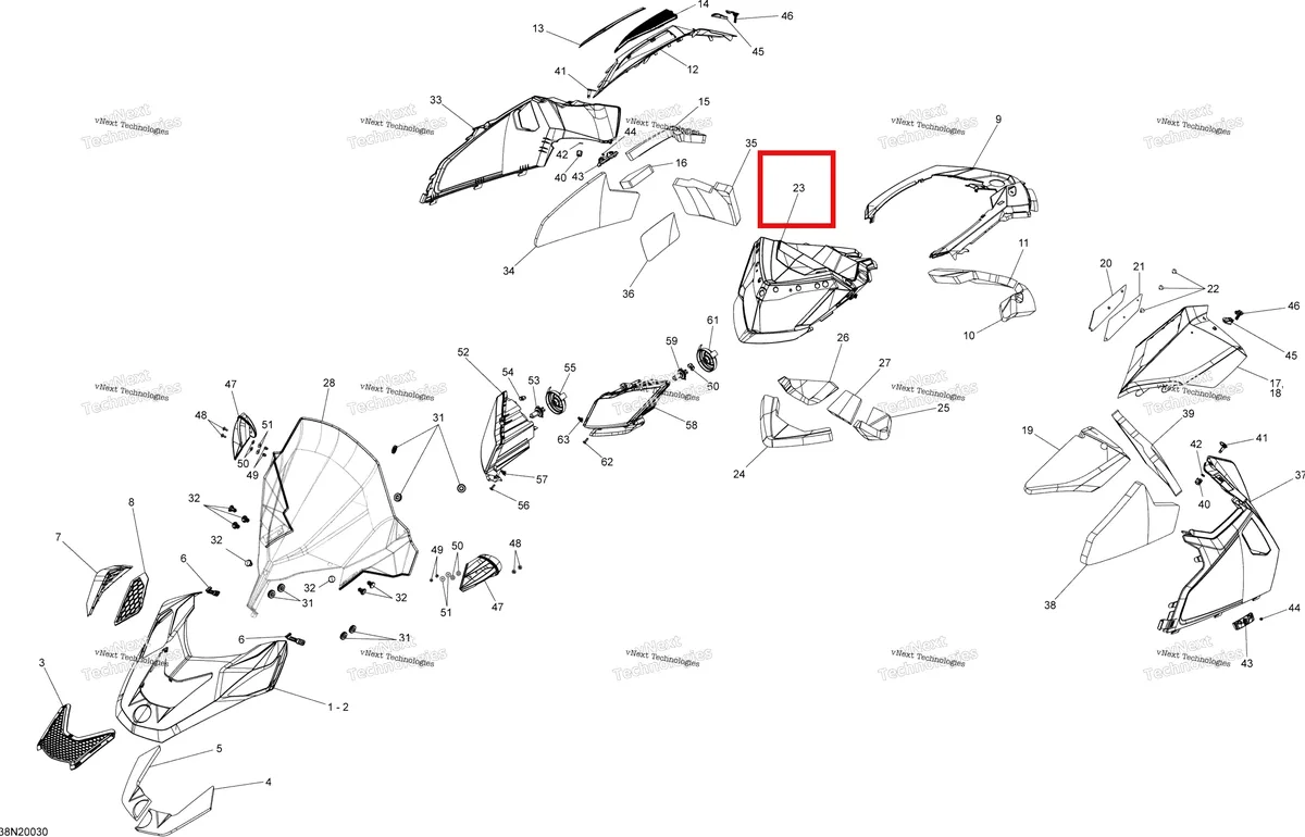 Деталь 517304002 (Деталь Indicator Support) на схеме узла 2020 Ski-Doo SKANDIC WT 550F Body - Hood Section - Skandic - 550F