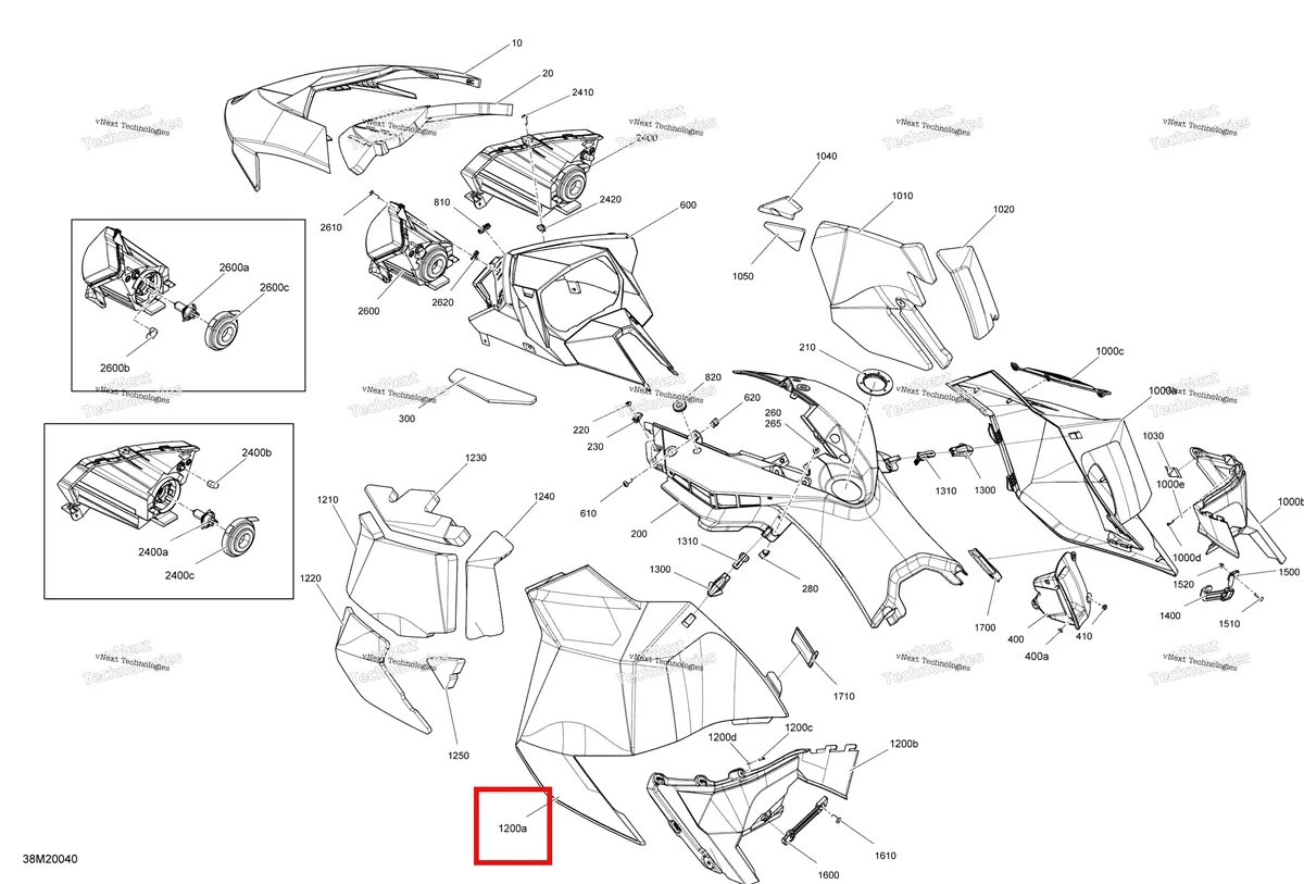 Деталь 517304030 (Деталь Lh Panel, Deep Black) на схеме узла 2020 Ski-Doo EXPEDITION SPORT 550F Body - Hood Section