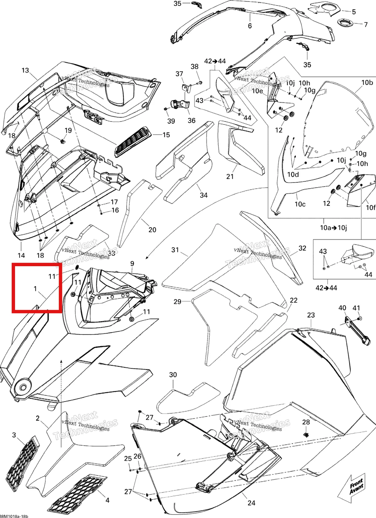 Деталь 517304037 на схеме узла 2010 Ski-Doo GSX SE 1200 Hood Se 1200