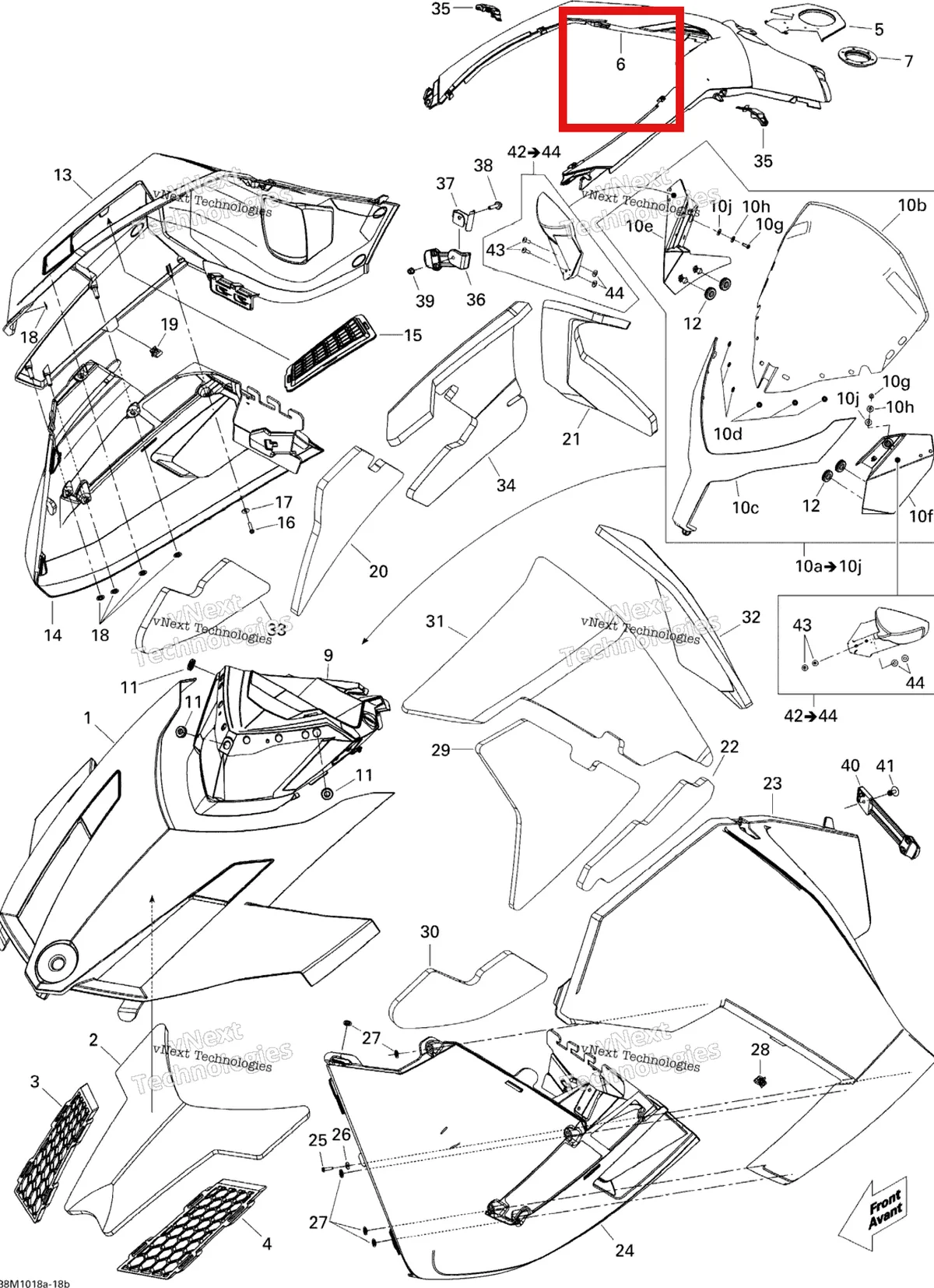 Деталь 517304042 на схеме узла 2010 Ski-Doo GSX SE 1200 Hood Se 1200