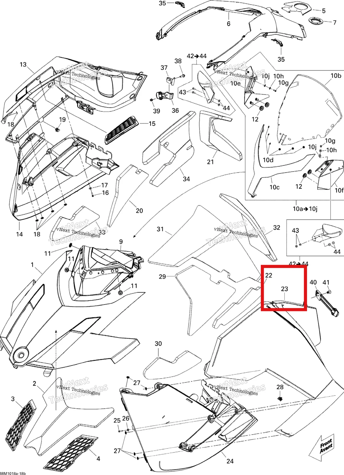 Деталь 517304054 на схеме узла 2010 Ski-Doo GSX SE 1200 Hood Se 1200