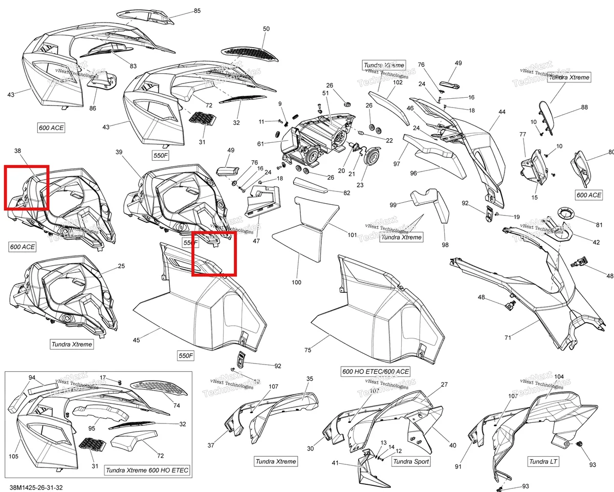 Деталь 517304070 на схеме узла 2014 Ski-Doo TUNDRA SPORT 600ACE XU Hood, Windshield And Console