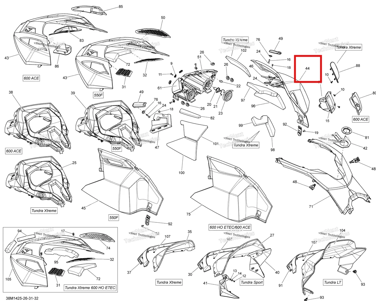 Деталь 517304071 на схеме узла 2014 Ski-Doo TUNDRA LT 550F XU Hood, Windshield And Console