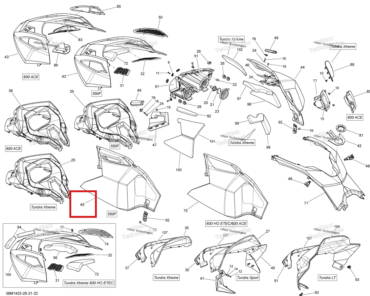 Деталь 517304072 на схеме узла 2014 Ski-Doo TUNDRA LT 550F XU Hood, Windshield And Console
