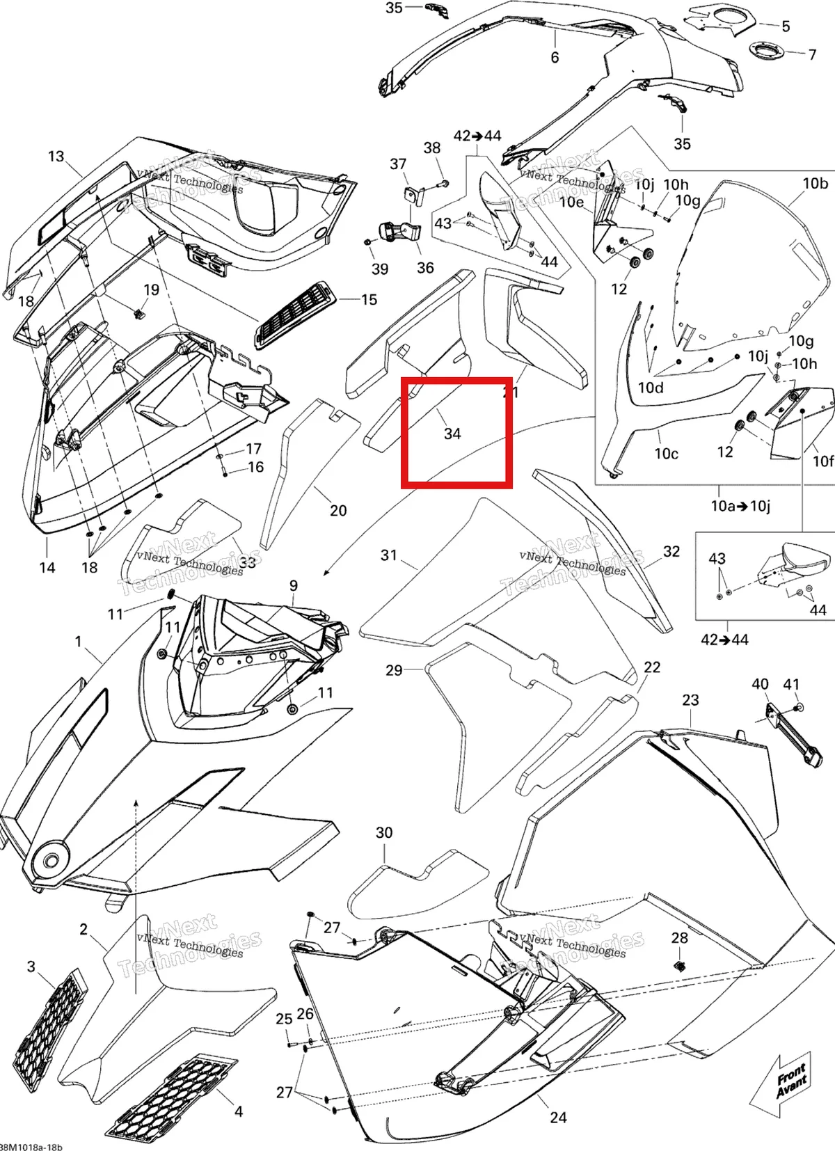 Деталь 517304080 (Правый верхний панель поролон Ski-Doo GTX LE 1200 4-TEC (2009) (517304080)) на схеме узла 2010 Ski-Doo GSX LE 1200 Hood Le 1200