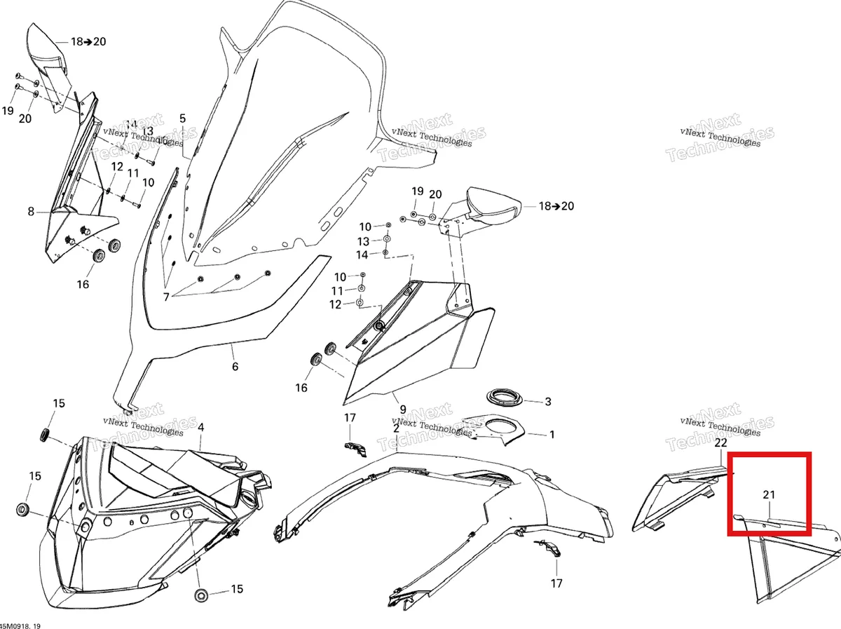 Деталь 517304083 на схеме узла 2009 Ski-Doo GTX LE 1200 4-TEC Windshield And Console