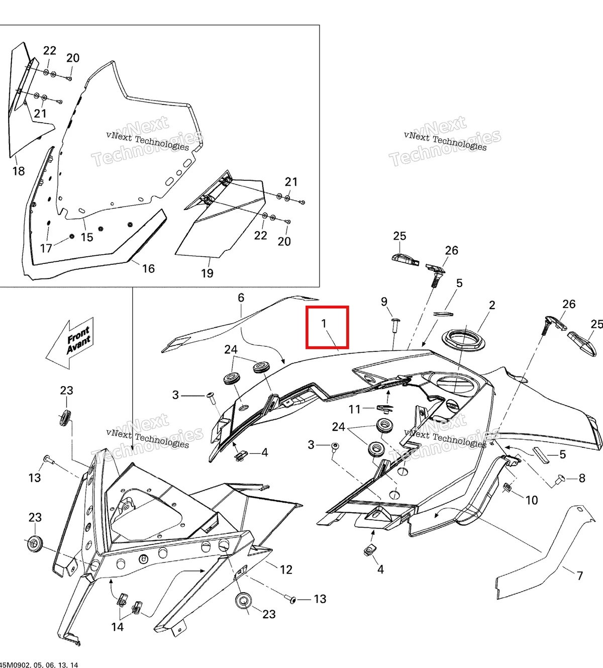 Деталь 517304114 на схеме узла 2009 Ski-Doo Summit 50TH Anniversary Windshield And Console