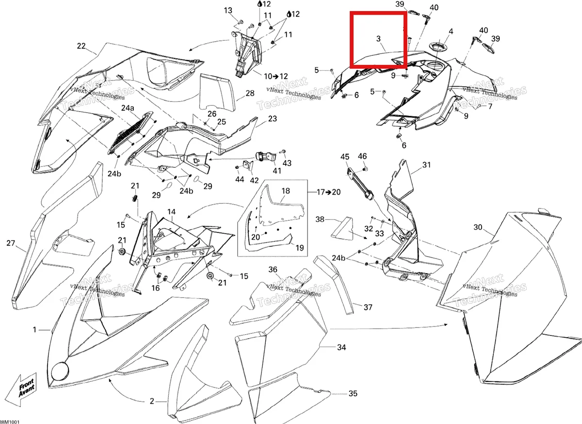 Деталь 517304115 на схеме узла 2010 Ski-Doo MX Z X-RS 600HO ETEC Hood 600Ho Etec
