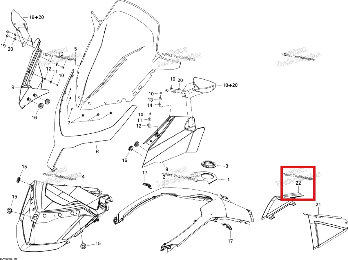 Деталь 517304126 на схеме узла 2009 Ski-Doo GTX SE 1200 4-TEC Windshield And Console