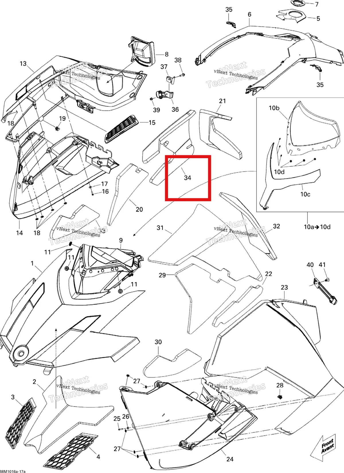 Деталь 517304136 на схеме узла 2010 Ski-Doo Renegade X 1200 Hood Renegade X