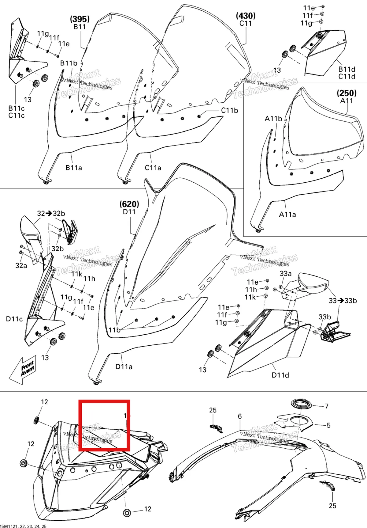 Деталь 517304145 (Деталь R.h Mirror) на схеме узла 2011 Ski-Doo Grand Touring LE & SE 1200 XR Windshield And Console