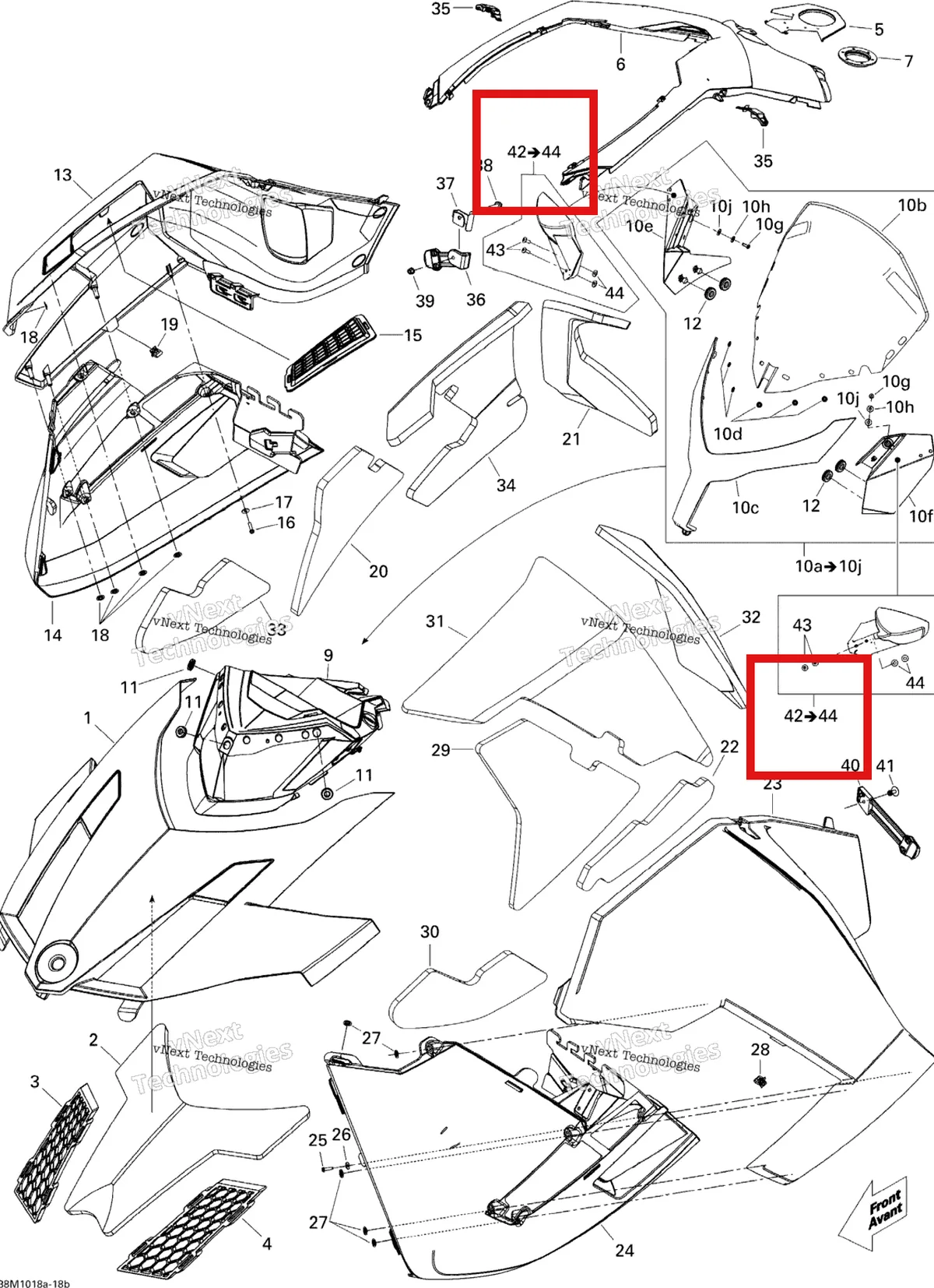 Деталь 517304146 (Деталь L.h. Mirror) на схеме узла 2010 Ski-Doo GSX LE 1200 Hood Le 1200