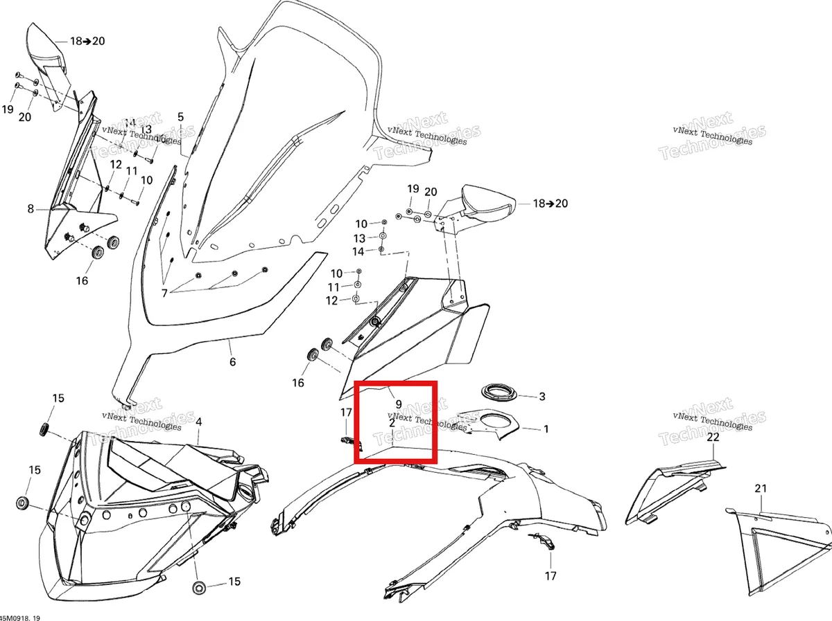 Деталь 517304176 на схеме узла 2009 Ski-Doo GTX SE 1200 4-TEC Windshield And Console
