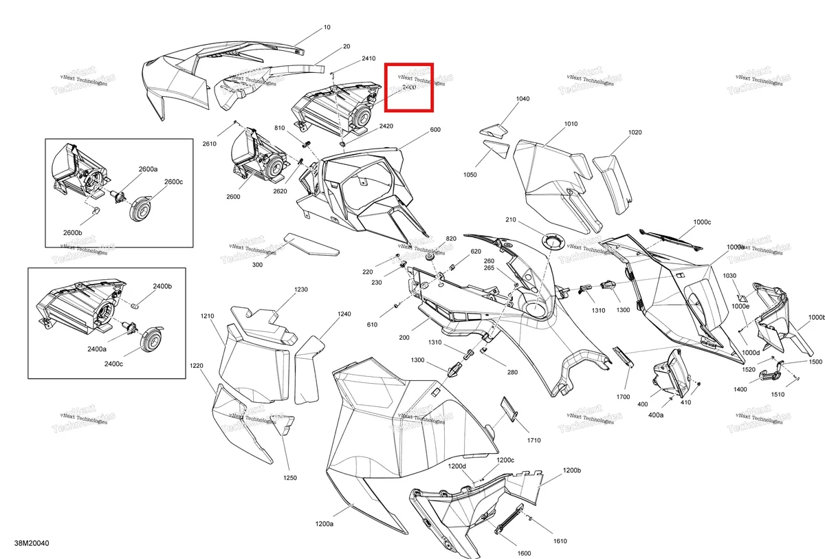Деталь 517304194 (Деталь Rh Headlamp. Includes 6 To 10) на схеме узла 2020 Ski-Doo EXPEDITION SPORT 550F Body - Hood Section