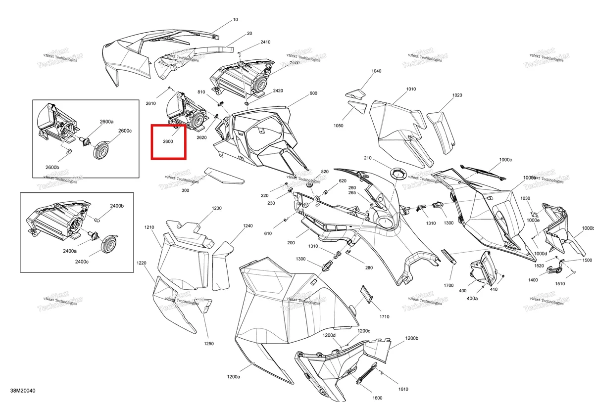 Деталь 517304195 (Деталь Lh Headlamp. Includes 6 To 10) на схеме узла 2020 Ski-Doo EXPEDITION SPORT 550F Body - Hood Section