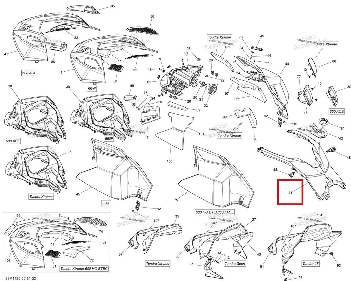 Деталь 517304206 на схеме узла 2014 Ski-Doo TUNDRA LT 550F XU Hood, Windshield And Console
