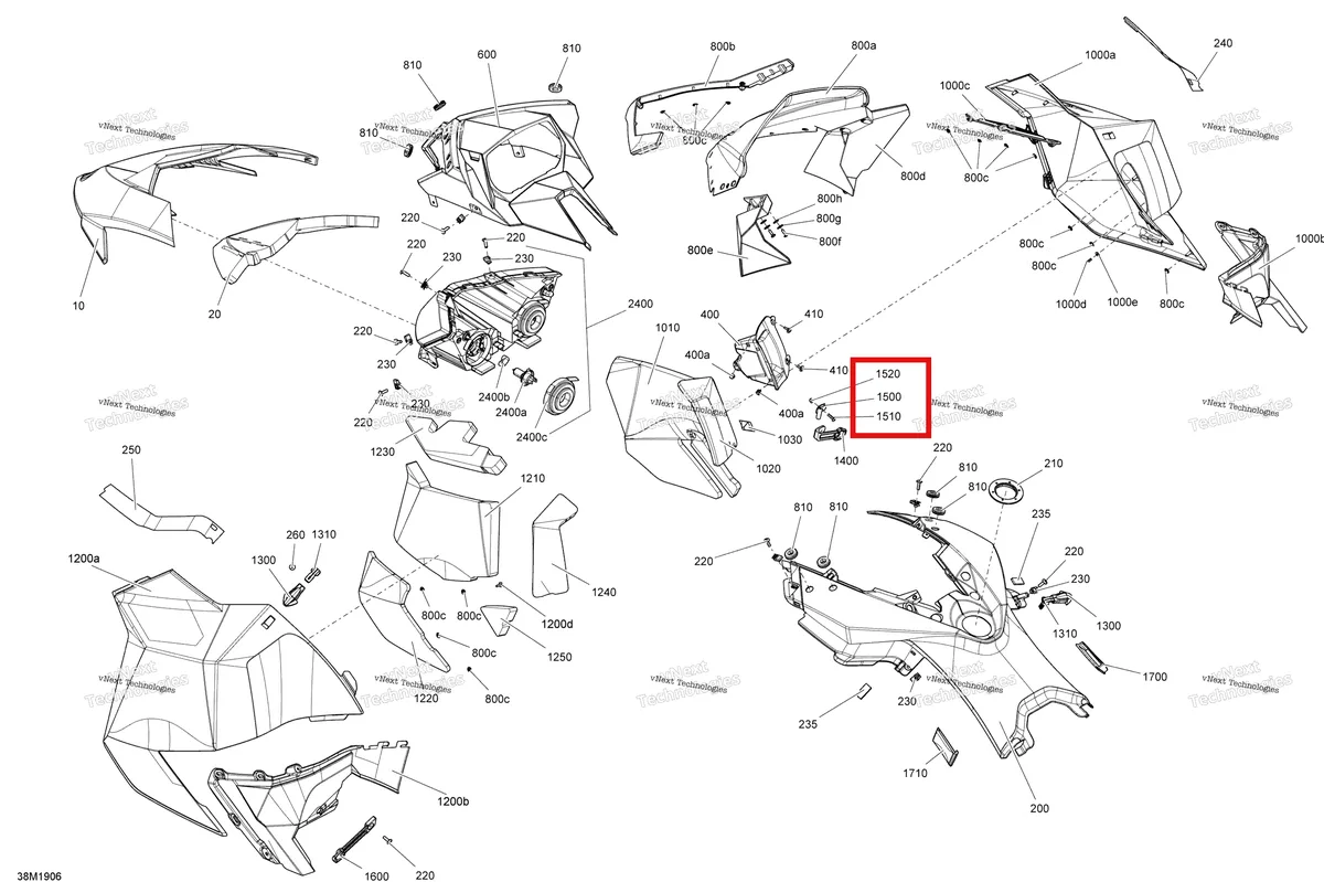 Деталь 517304221 (Деталь Latch Support. Add New Line And Illustration) на схеме узла 2019 Ski-Doo SUMMIT 600 CARB Hood 600 Carb