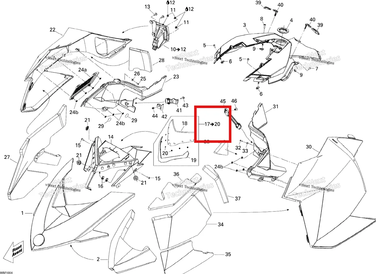 Деталь 517304227 на схеме узла 2010 Ski-Doo MX Z X 800R ETEC Hood